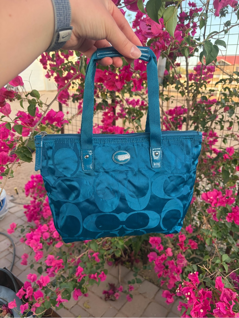Coach Teal Signature Small Tote
